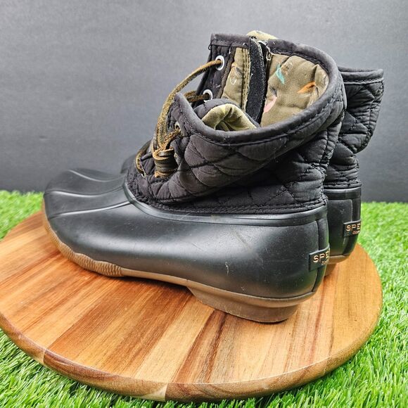 Sperry Duck Boots Womens 9 M Saltwater Quilted Black Waterproof Lace Up STS94063 - Picture 4 of 11